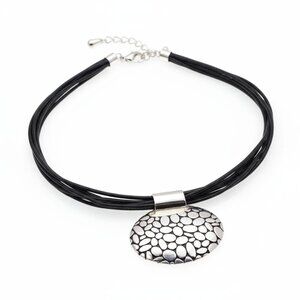 🖤 Napier Black Multi-Strand Choker Necklace - Silver Pebble Pendant